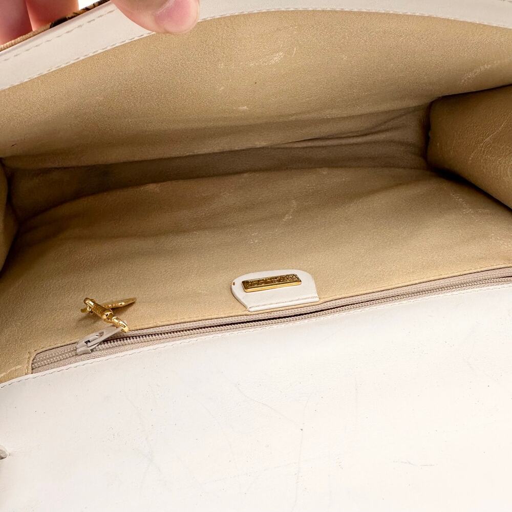 Gucci Vintage 80s Flora Flap Clutch Bag Ecru Canvas White Leather Trim READ - Picture 11 of 16